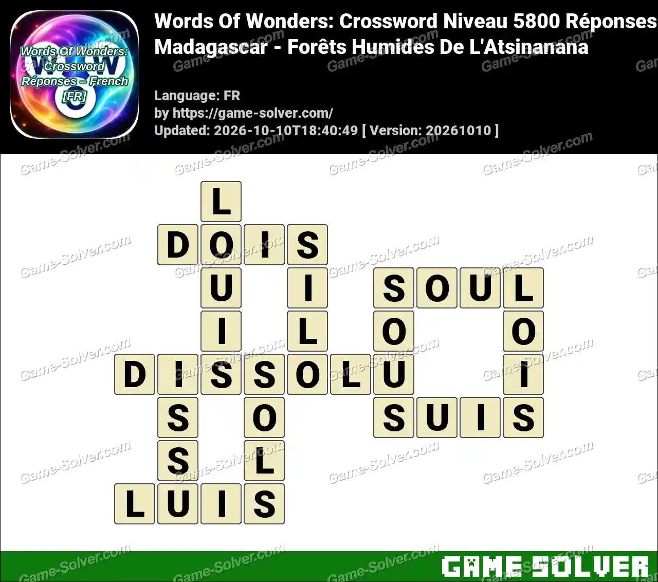 Words Of Wonders: Crossword Niveau 5800 Réponses – Madagascar – Forêts Humides De L’Atsinanana